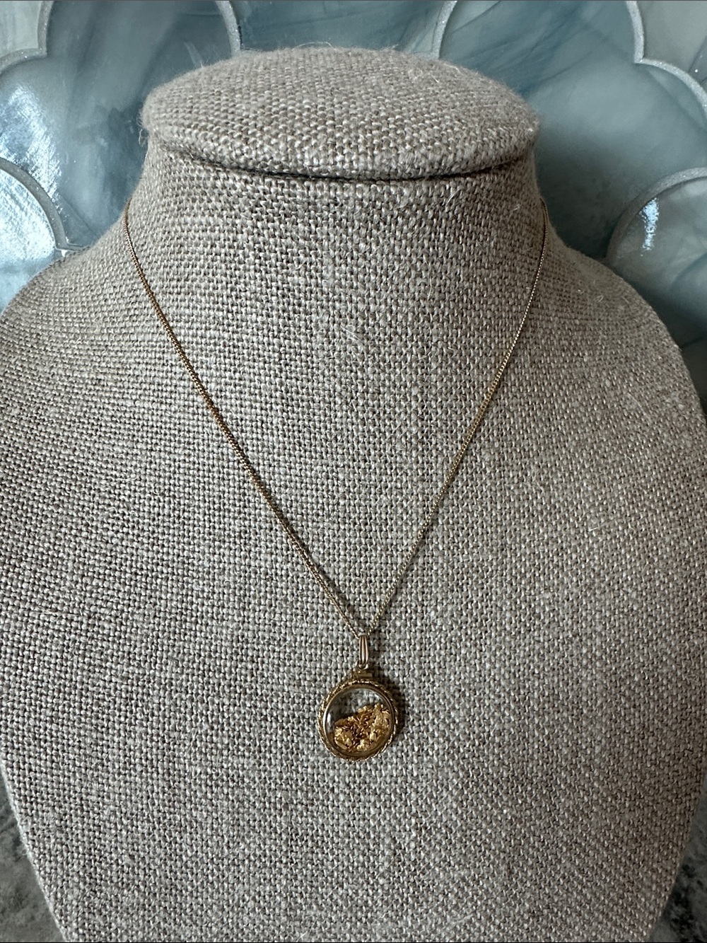 Delicate Gold-Tone Floating gold flakes Pendant Necklace